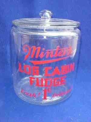 Vintage Minter's 1 Cent Candy Peanut Jar w/ Orig. lid, Tom's Lance Gordons Store