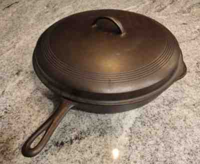 HUGE!! 1920s Wagner Ware # 14 Cast Iron Skillet W/ LID & heat Ring 1064 & 1073