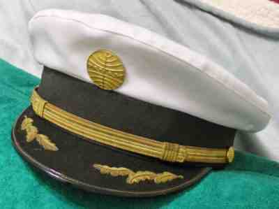 Vintage RARE Pan Am Captain Airline Pilot visor with PanAm Hat Badge,S-7-1/8