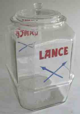 Superb Large Original Vintage Lance Cracker Crossed Swords Graphics Jar w/ Lid