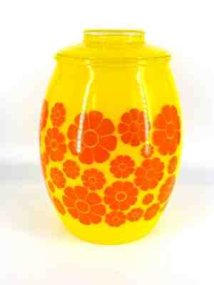 Vintage Bartlett Collins Cookie Jar Yellow with Orange Daisies Flowers Mod