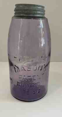Vintage Amethyst 1/2 Gallon Atlas Mason's Patent Nov. 30th 1858 Rare Atlas Lid