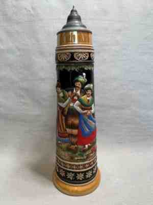 Vintage Huge German Origianl King Beer Stein w/Lid, 5 Liter 23 1/2" T, 7 1/4" D