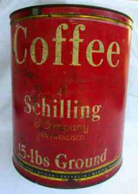 HUGE VTG 30S 1933 SCHILLING COFFEE TIN..TURN KEY STYLE w LID - 15LB CAN
