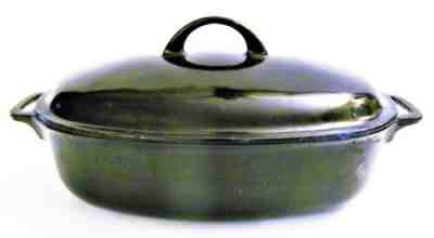 VTG RARE 1930 Griswold Cast Iron Oval Roaster Black Enamel & Lid 643 Erie PA USA