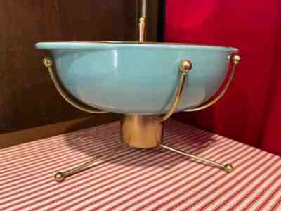 Vintage Pyrex UFO Sputnik 2Qt Turquoise w/Cradle & Lid & Candle Chafing Dish