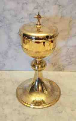 *VINTAGE GOLD OVER STERLING SILVER CATHOLIC CHURCH ALTAR CHALICE CIBORIUM W/ LID