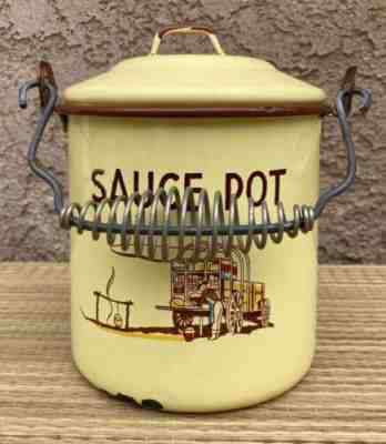 Monterey Western Ware Vintage Chuck Wagon Sauce Pot & Lid Enamel on Metal