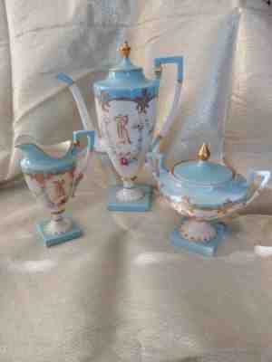 Lenox Belleek pedestal Teapot and Creamer, and Willets Belleek pedestal Sugar