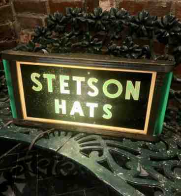 Reverse Painted Glass Stetson Hat Depart. Store Display Trade Sign 1940s Deco