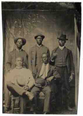 RARE 5 AFRICAN AMERICAN MEN 5 HATS 3 CIGARS BLACK HISTORY TINTYPE ANTIQUE PHOTO