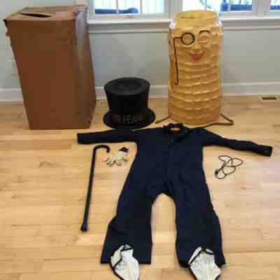 Vintage Mr. Peanut Costume - Peanut Body, Top Hat, Cane, Spats, Coveralls, Glove