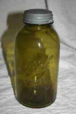 Vintage Ball Perfect Mason Amber 2 Quart - Half Gallon Jar - Heavy Amber -w/ Lid
