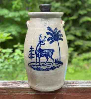 R & B Diebboll Washington MI 5 Gallon Lidded Deer Stoneware Crock Churn