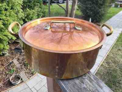 Copper Stock Pot Hammered Tin Lined, Heavy 16.49 LB, Large Copper Pot/Lid France
