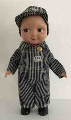 Vtg Buddy Lee Union Made Striped Overalls and Hat Advertising Doll, Doll 2