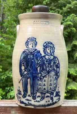 R & B. Diebboll Washington MI Lidded Stoneware Crock Man & Woman Butter Churn