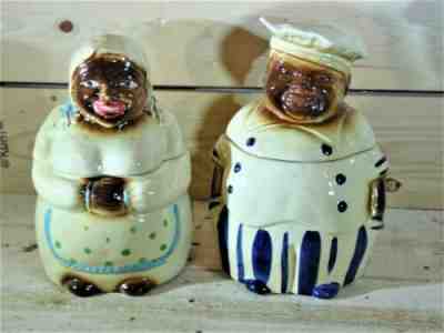 Vintage 1940 National Silver Company Black Americana 2 Cookie Ceramic Jar Set