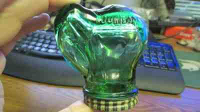 Jumbo Peanut Butter Jar ELEPHANT SHAPE Green w/ vintage original lid RARE OHIO