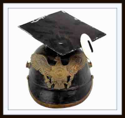 ANTIQUE WW I GERMAN ULAN UHLAN LANCER SOLDIER'S OR OFFICER'S LEATHER HELMET HAT.
