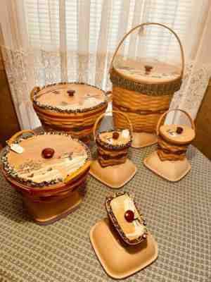 VTG Signed Lot 1998 Wooden Hand Painted Longaberger Winter Baskets NWT RARE