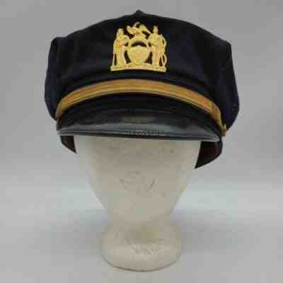 Vintage Cravenette 1940s NYPD Police Officer Uniform 8 Point Hat w Badge EUC