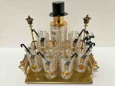 Vintage Glenshaw Barware Set Top Hat Winking Man Pump Six Glasses Stirrers EVC