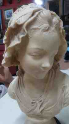 Antique/Vtg 16" Bust Victorian Lady With Hat Sculpture Statue Heavy Cast Marble