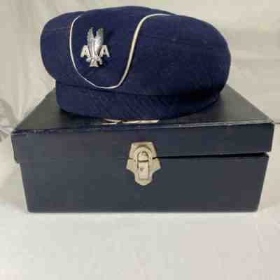 Vintage Mae Hanauer American Airlines Flight Attendant Hat w/Sterling Badge/Box