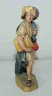 Vintage ANRI Carved Wood BOY WITH PURPLE PLUME HAT Nativity Figure BERNARDI