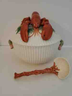 RARE Vintage Fitz & Floyd Lobster Lid Soup Tureen and Ladle 1991 Bisque Pot