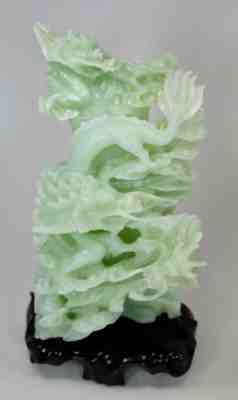 Vintage Chinese Carved Serpentine Sculpture Dragons Vase with Lid Base Orig Box