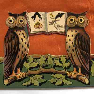 RARE? 1910-1914 ANTIQUE Vintage Halloween CREPE PAPER HAT Owls Rats GERMANY