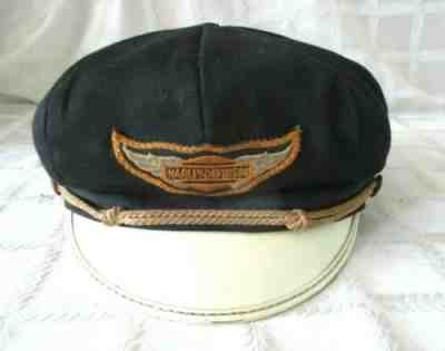 VINTAGE HARLEY DAVIDSON MOTORCYCLE CAPTAINS BIKERS HAT- ORG- 7 3/8"-WHITE VISOR