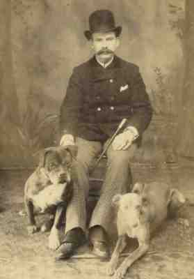 Cabinet Card Photo Man Bowler Hat Dogs Boxer Whippet Lurcher Denver Colorado