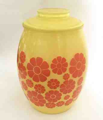 VINTAGE BARTLETT COLLINS GLASS COOKIE JAR YELLOW WITH ORANGE DAISIES