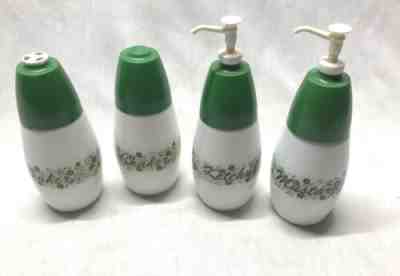 Vintage Ketchup Mustard Dispensers & 2 Shakers Crazy Daisy Gemco Corelle Pyrex