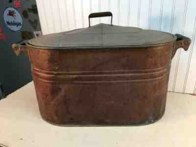 Vintage Revere? Copper Boiler Wash Tub Wooden Brass and Wood Handles and Lid