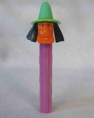 Vintage Witch No Feet Pez Orange Face Purple Stem Green Hat USA