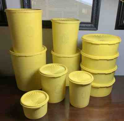 Huge 22 Pc Vintage Tupperware Matching Set Servalier 12 Canisters 12 Lids Yellow