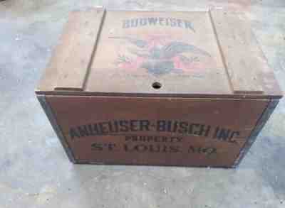 Vintage Anheuser Busch BUDWEISER Beer WOOD BOX Crate Case Hinged Lid - FULL SIZE