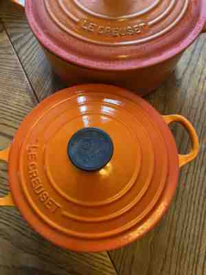 Vintage Creuset France #18 Orange Flame Enamel Cast Iron Round Dutch Oven 2 Qt
