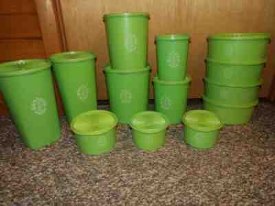 Vintage TUPPERWARE APPLE GREEN SERVALIER NESTING CANISTERS Set of 13