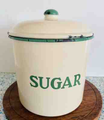 1930â?? Cream Green Enamel Sugar Canister by Metter &Company Australia