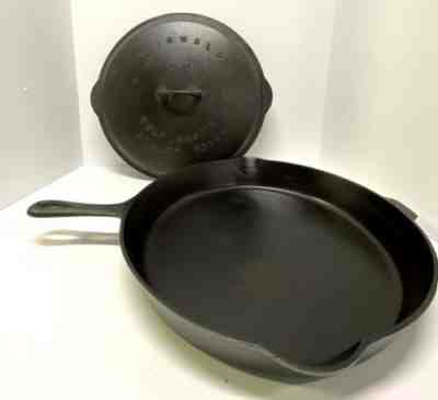 Antique GRISWOLD No.14 Skillet AND GRISWOLD No.14 Self Basting Skillet Cover~LID