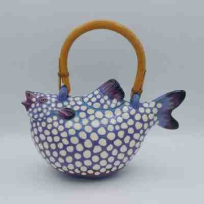 Vintage Animals & Co. Santa Fe Fish Teapot 1984 Signed Whimsical Art Pottery HTF