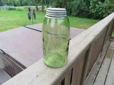 Vintage Olive Green Atlas Mason Patent 1858 Half Gallon Jar w/Zinc Lid