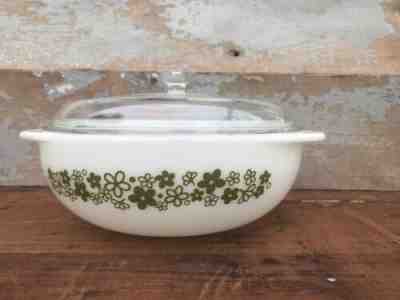 Vintage Rare Pyrex Avocado Green Spring Blossom Crazy Daisy 024 Dish With Lid