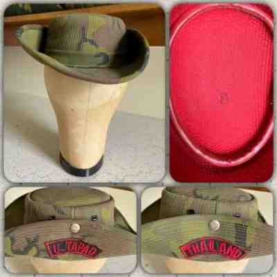 VTG 60s Vietnam War US Air Force Camo Thailand U-Tapao Boonie Hat Cowboy Rocker