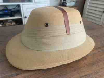 EARLY VINTAGE WWI OR WWII MADE IN INDIA PITH HELMET SUN HAT LEATHER STRAPS!